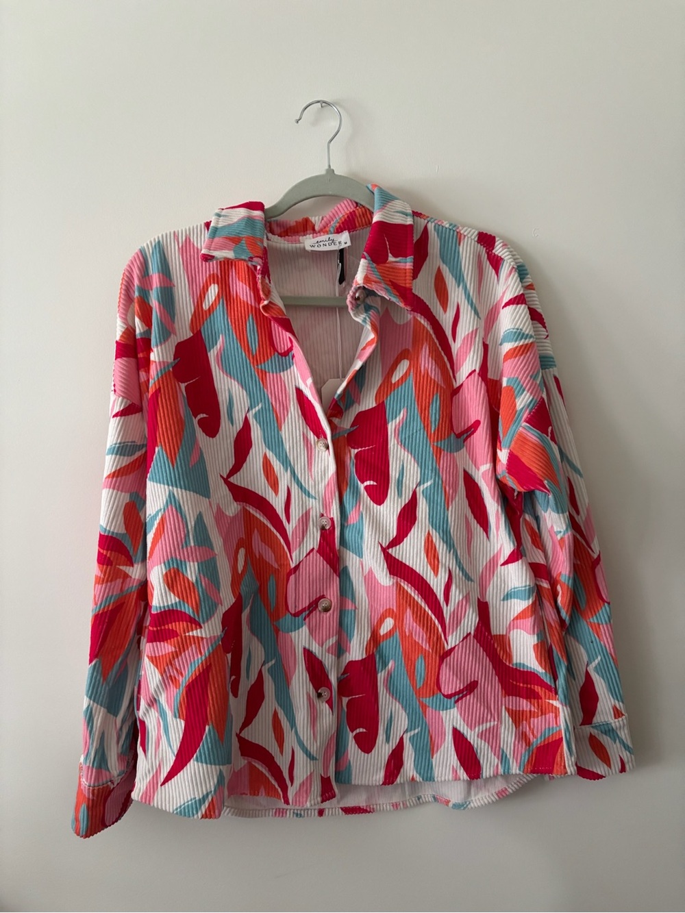 Vibrant Abstract Print Button-Down Shirt - Pink/Red/Blue